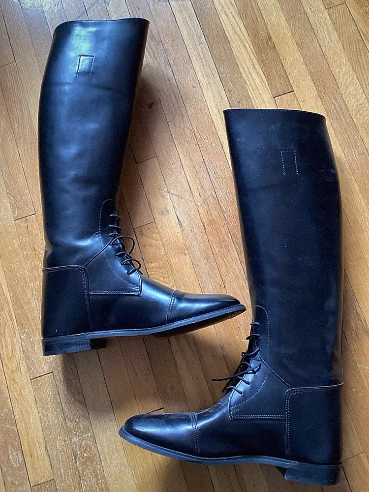 Hawkins British Men 11 Solid Black Leather Equestrian Lace-Up Riding Boots,MINT