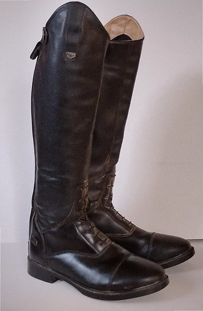 Horze Rover Tall Riding Black Laced Field Boots Womens EU 39 US 8 Vegan Leather
